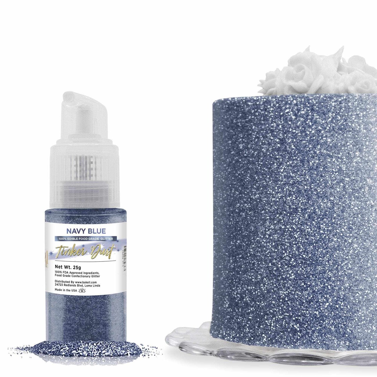 Bakell - Navy Blue Tinker Dust Edible Glitter (25g, 1x Spray Pump) for Food, Desserts, and Beverages!